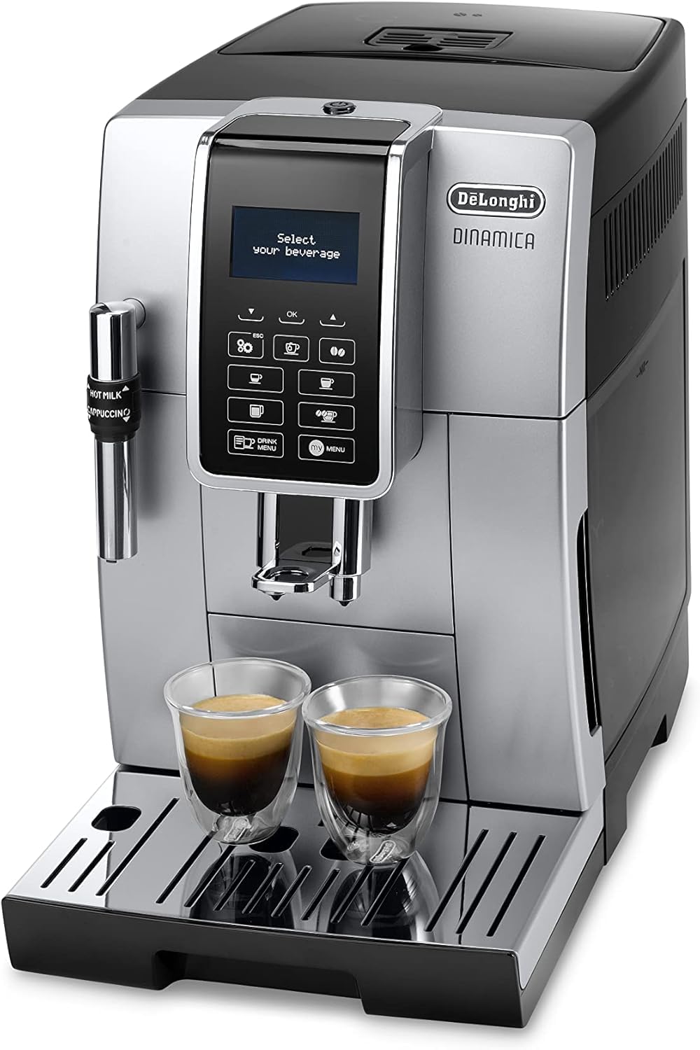 Dinamica Kaffi-Vollautomat, Espresso- und Cappuccino-Maschine, 2L, Silber und Schwarz