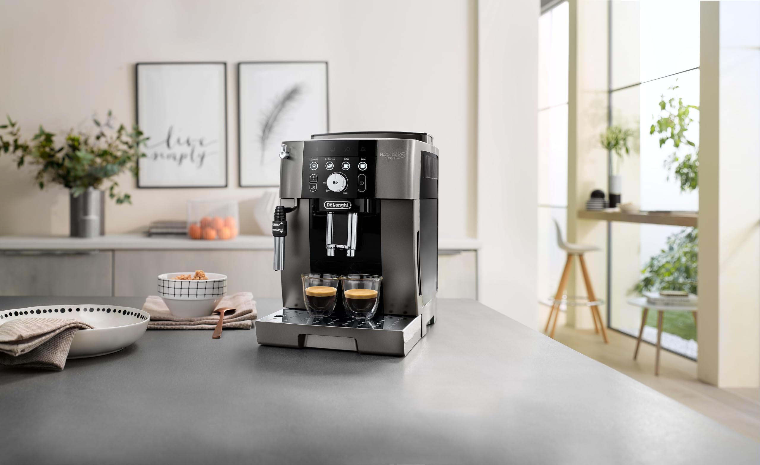 Premium S Smart, Kaffeemaschine selbstoperierend mit Milchschäumer, Noir Titane für BrewLana